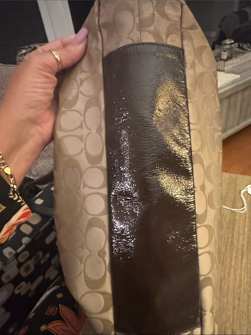 Coach Signature Logo Tote with Dark Brown Leather Trim Good Preloved Condition - Picture 6 of 8